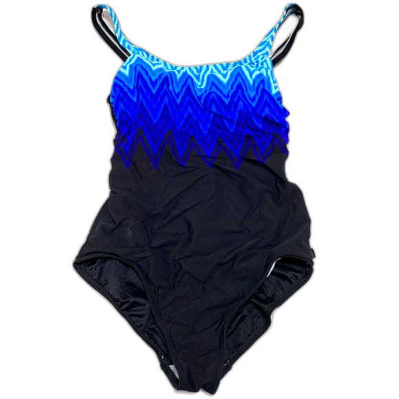 Shaping One Piece Swimsuit Blue Black Size 16 Womens Bathing Suit - Picture 1 of 5